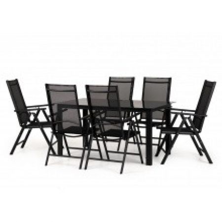 Aluminiowy zestaw ogrodowy stół + 6 krzeseł dizu czarny szklany stół Lectus