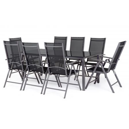 Aluminiowy zestaw ogrodowy stół + 8 krzeseł dizu ciemnoszary szklany stół Lectus